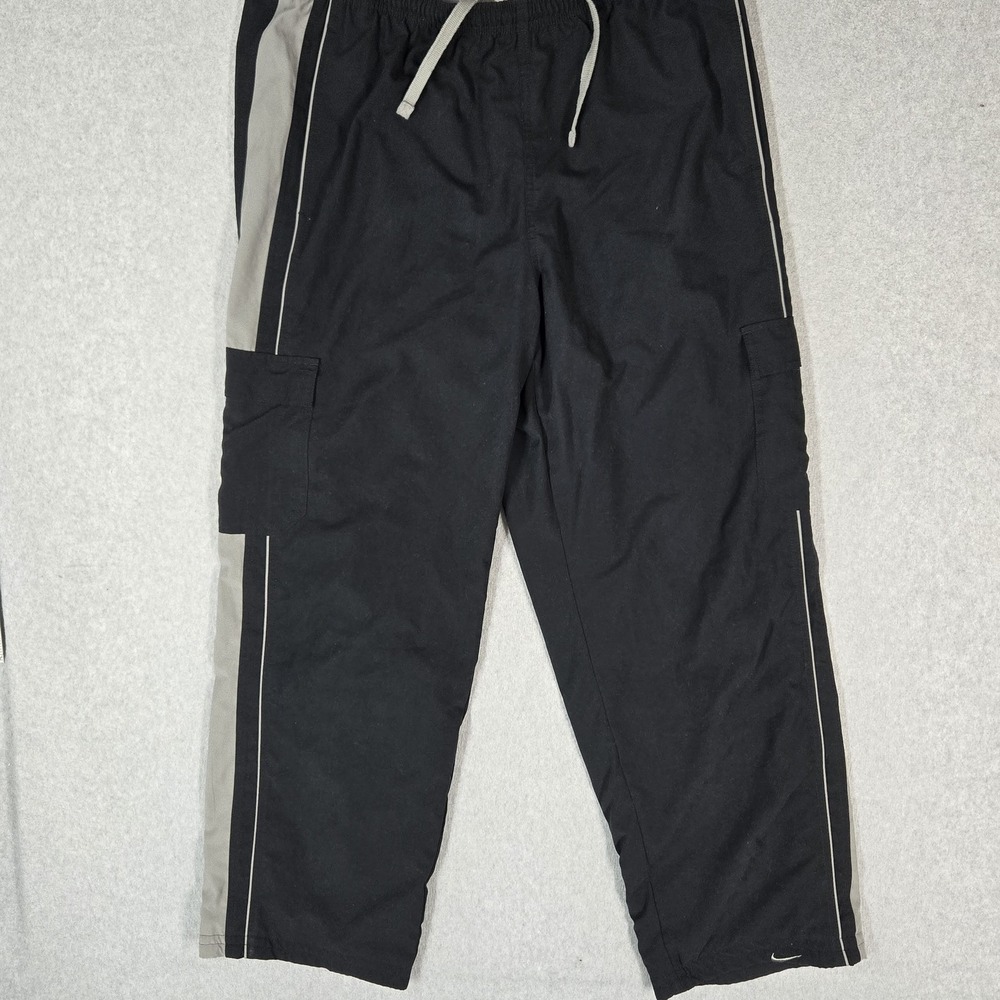 VINTAGE Nike Men Activewear Pants 2XL Black Track Cargo Mini Swoosh Y2K Baggy
